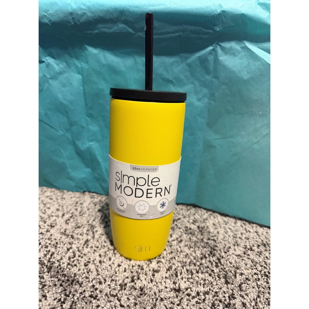 Simple Modern Voyager Tumbler 20oz Yellow New Insulated Stainless Steel Straw
